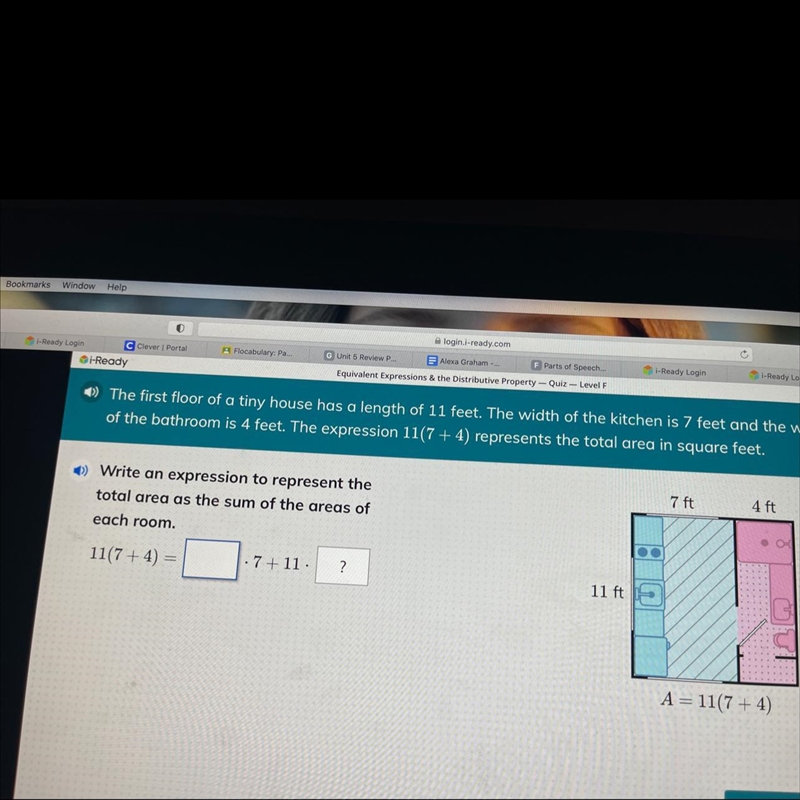 Write Expression to represent the total area as the sum of the areas of each room-example-1