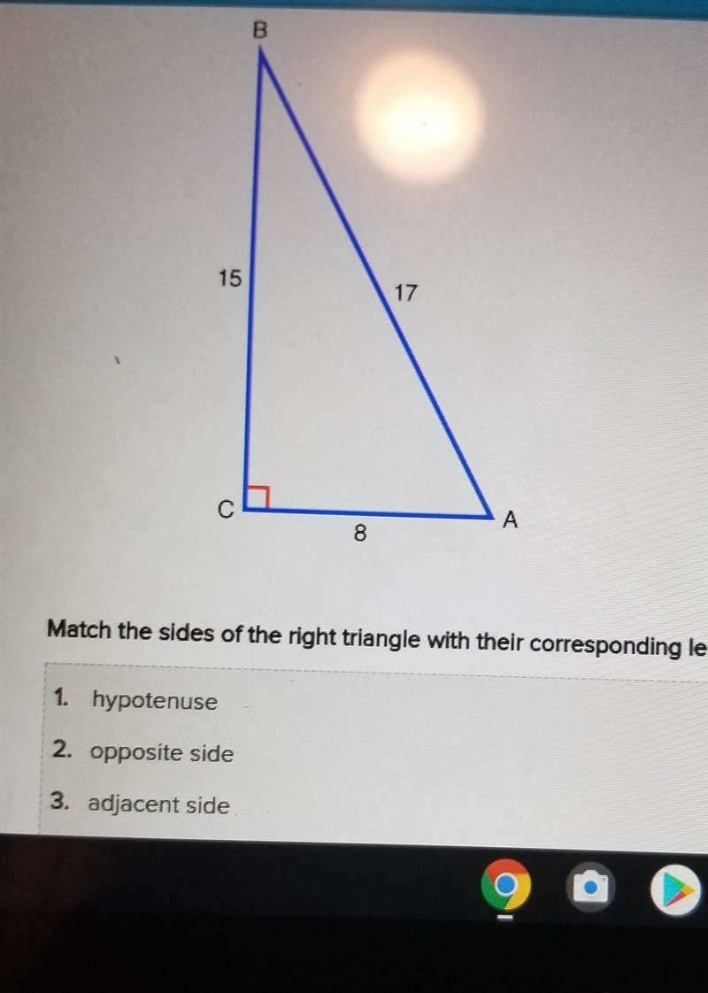 refer to the right triangle using angle B match the sides of the right triangle with-example-1