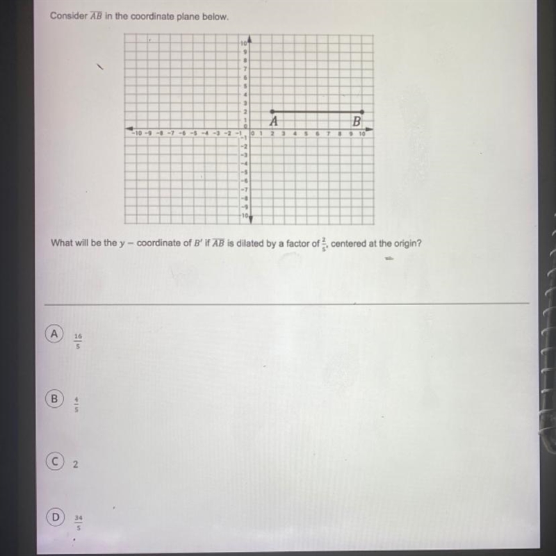 What will be the y - coordinate of B’ if AB is dilated by a factor of, centered at-example-1