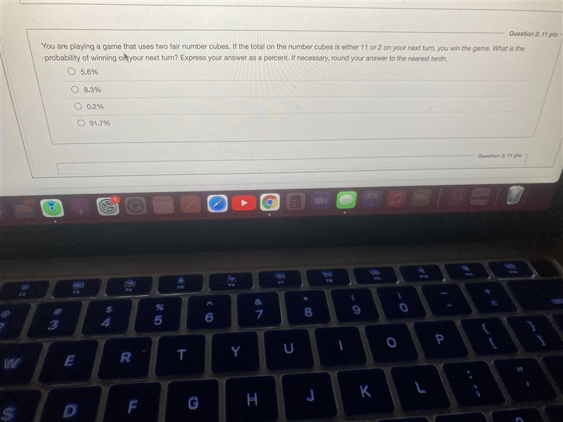 You are playing a game that uses two fair number cubes. If the total on the number-example-2