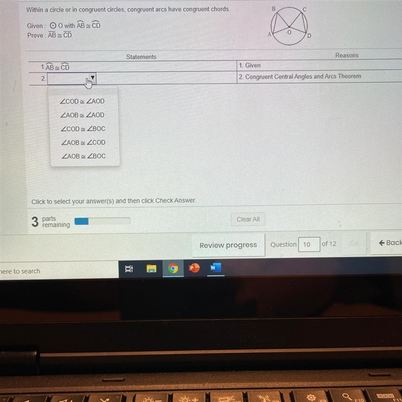 Within a circle or in congruent circles, congruent arcs have congruent chordsGiven-example-1