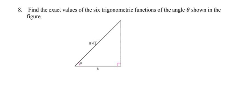 Find the exact values of the six trigonometric functions of the angle θ shown in the-example-1