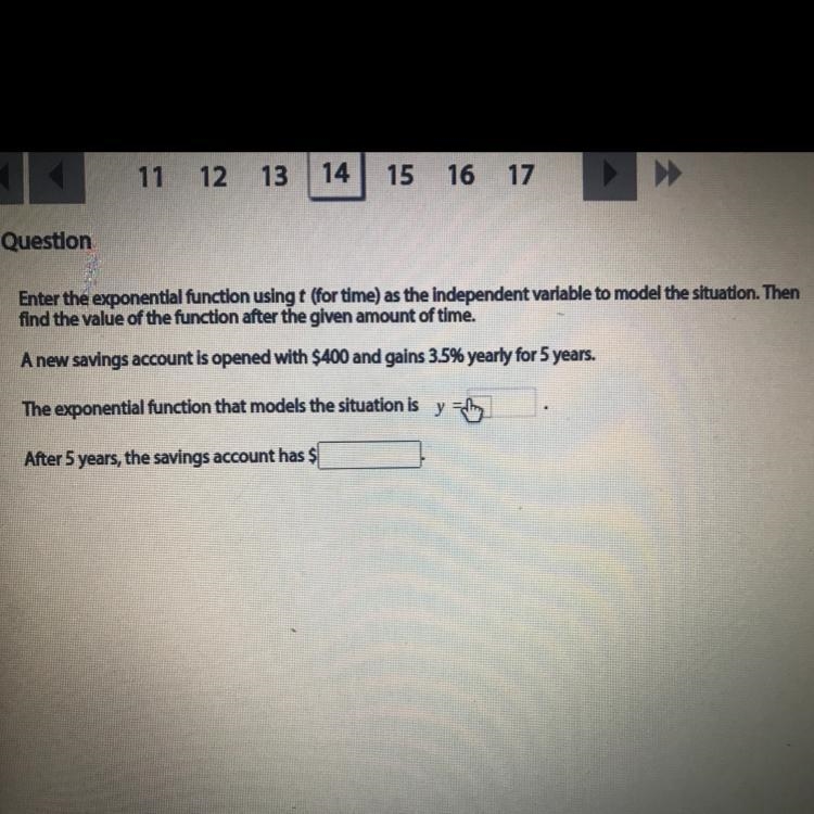 QuestionEnter the exponential function using t (for time) as the independent variable-example-1