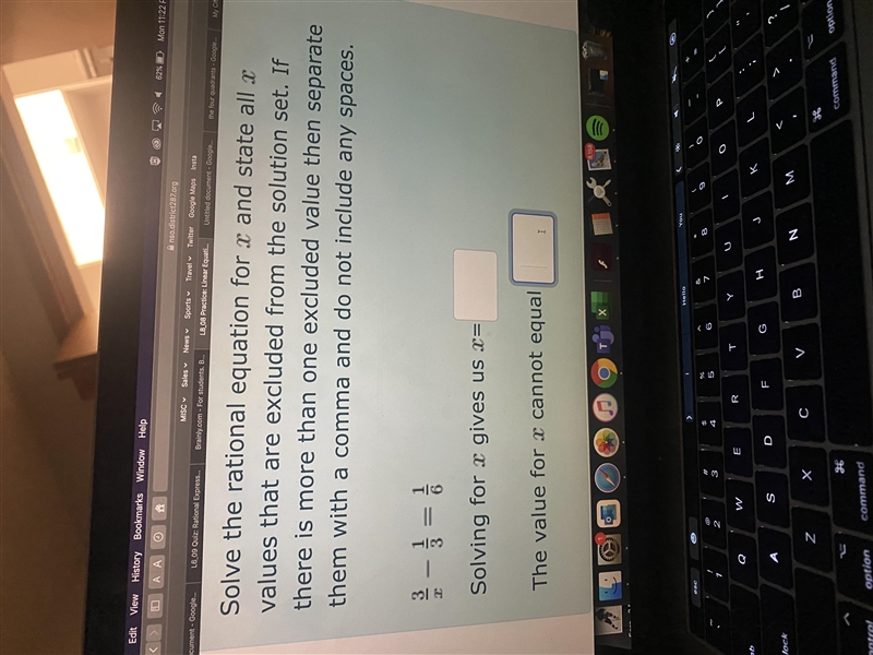 Solve the rational equation for x and state all x values that are excluded from the-example-1