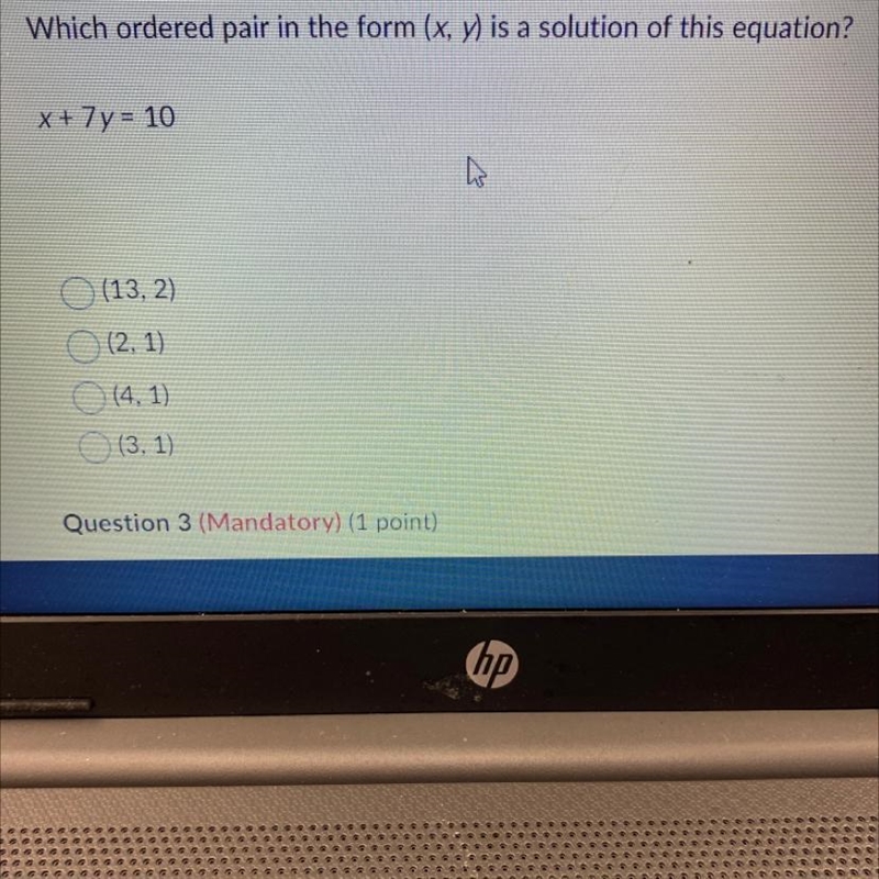 Which ordered pair in the form (x, y) is a solution of this equation? x + 7y= 10-example-1