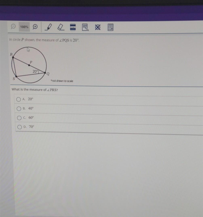 In circle P shown the measure of pqrs is 20 degrees what is the measure of p r s-example-1