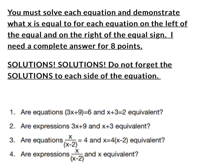 1. Are equations (3x+9)=6 and x+3=2 equivalent? 2. Are expressions 3x+9 and x+3 equivalent-example-1