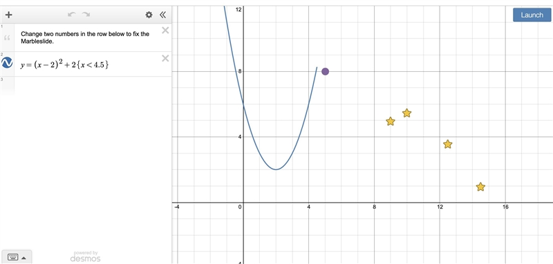 Find the correct equation. make sure the purple ball goes through the stars.-example-1