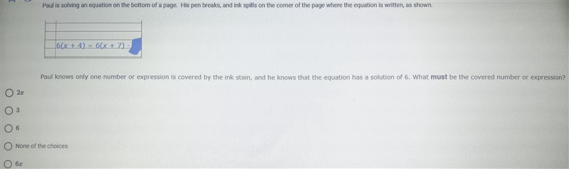 Paul is solving an equation on the bottom of a page. His pen breaks, and ink spills-example-1