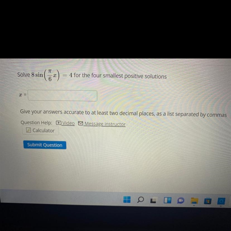 Solve 8sin(pi/6 x) = 4 for the four smallest positive solutions-example-1