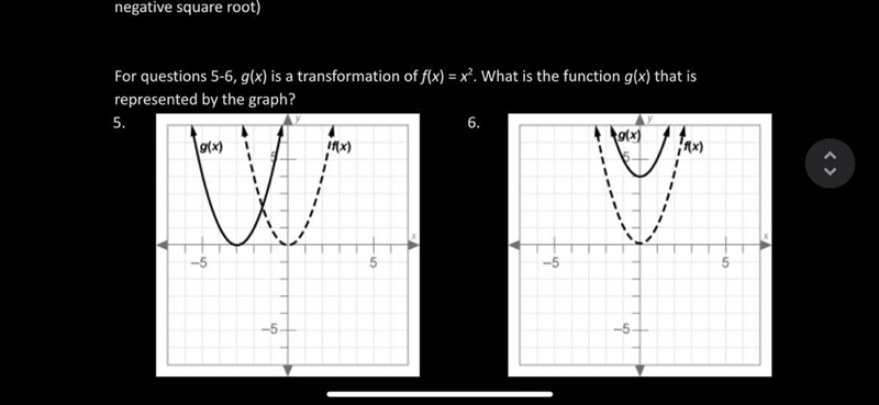 For questions 5-6, g(x) is a transformation of f(x) = x2. What is the function g(x-example-1