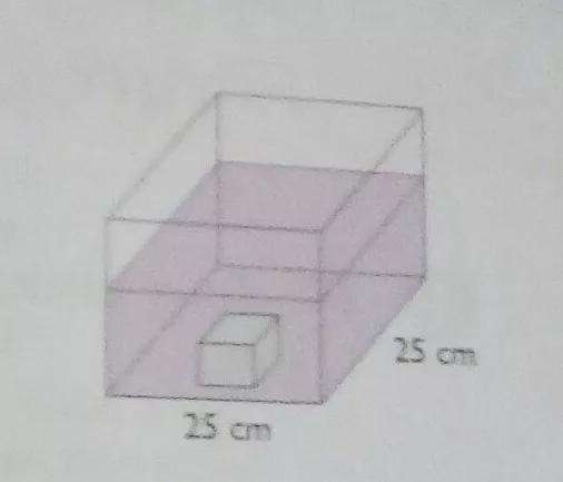 A rectangular tank, 25 cm long and 25 cm wide is filled with water to a depth of 10 cm-example-1