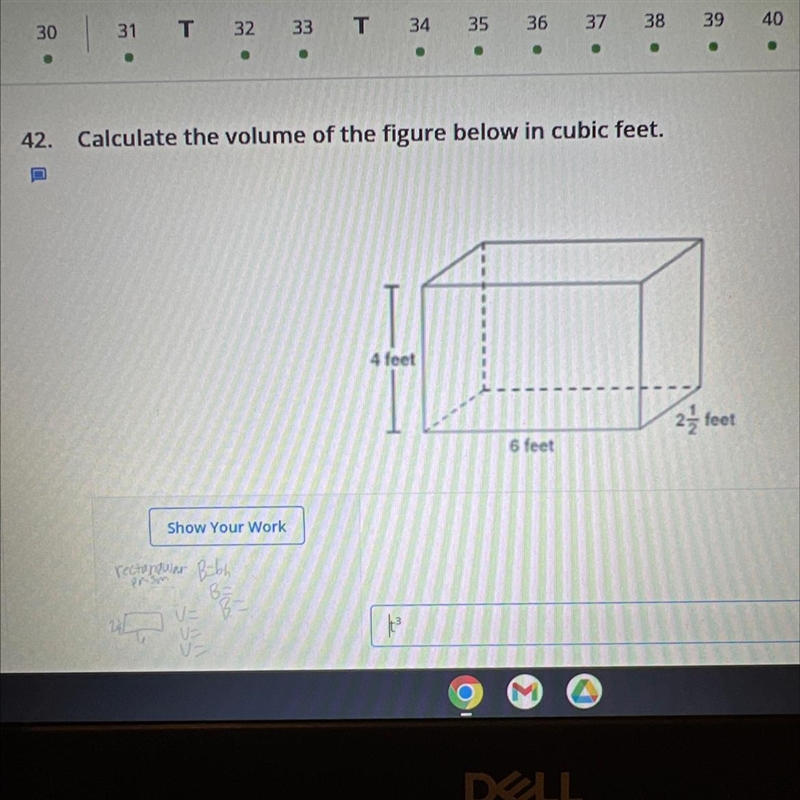 Calculate the volume of the figure below in cubic feet.-example-1