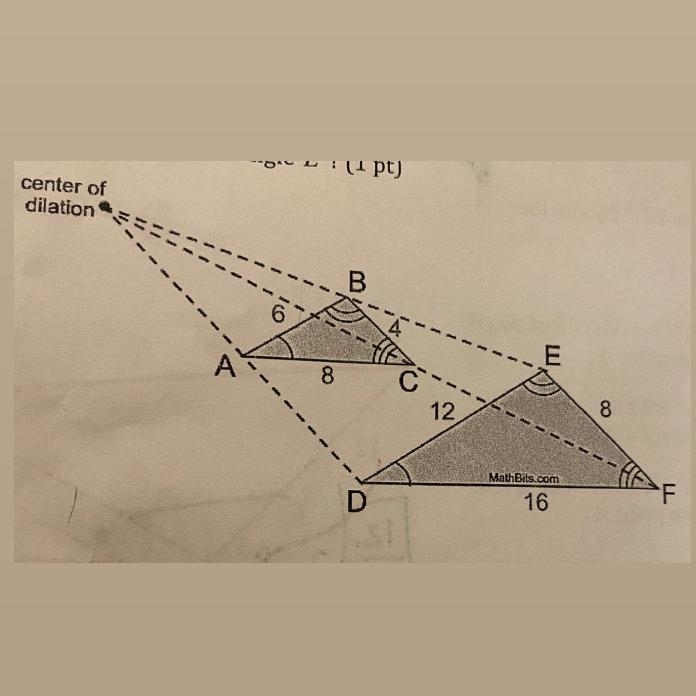 Triangle ABC is dilated by two. What do we know about the relationship between angle-example-1