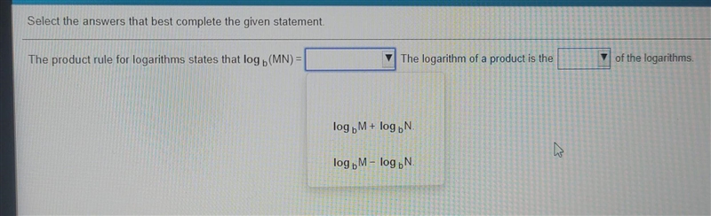 Need help with this question. second drop down box is sum or difference.-example-1