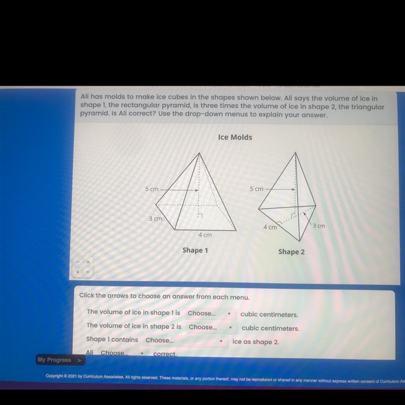 shape 1, the rectangular pyramid, is three times the volume of ice in shape 2, the-example-1