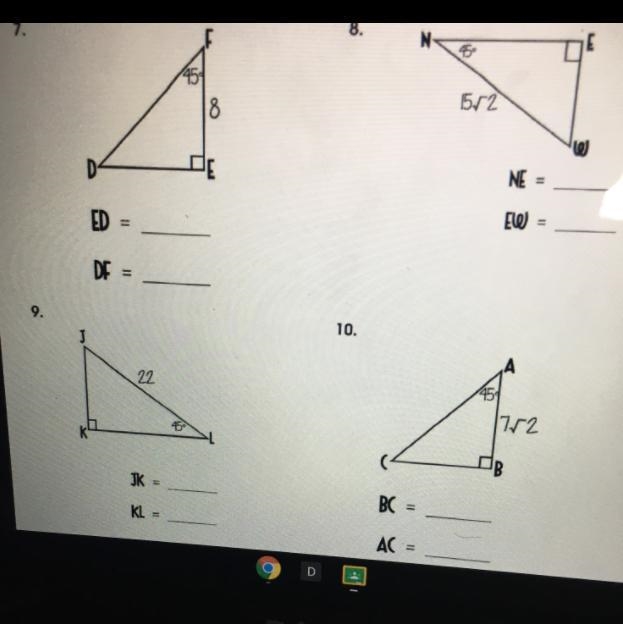 I need help with 8-10 . It’s the special right triangles theorem.-example-1