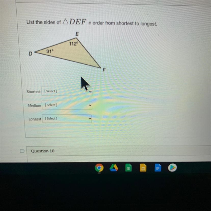 List the side of triangle DEF in order from shortest to longest-example-1