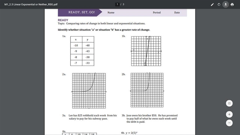 Identify whether a or b has a greater rate of change-example-2