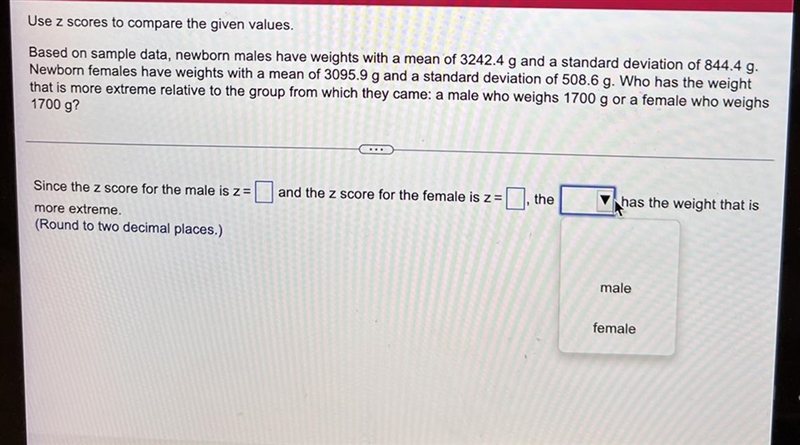 Based on sample data, newborn males have weights with a mean of 3242.4 g and a standard-example-1