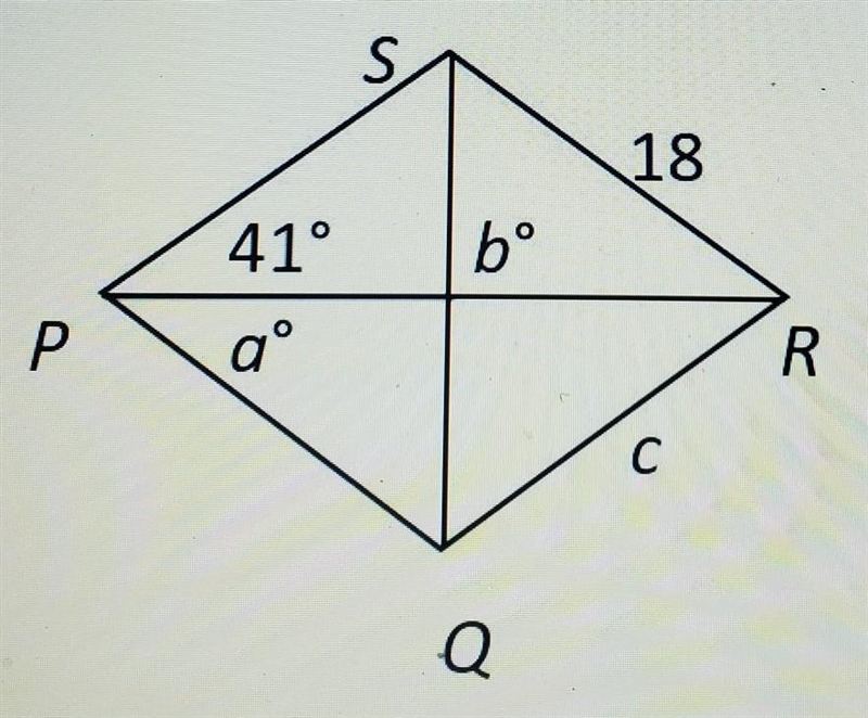 What values of a,b, and c would make Parallelogram PQRS a rhombus?A=B=C=-example-1