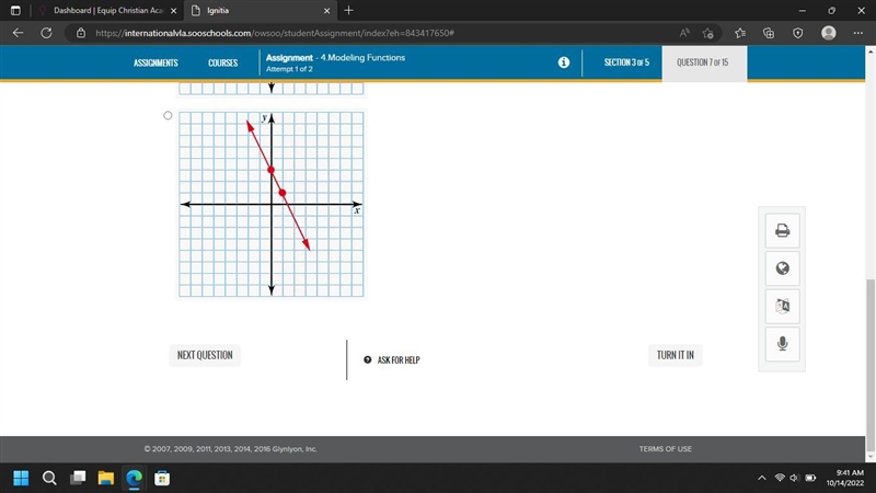 Which graph represents the following function? f(x) = -x+6-example-3