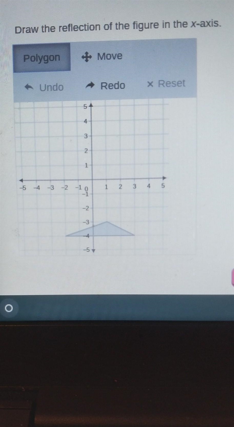 Draw the reflection of the figure in the x-axis. Polygon + Move Undo Redo 5 A 4. 3 NI-example-1