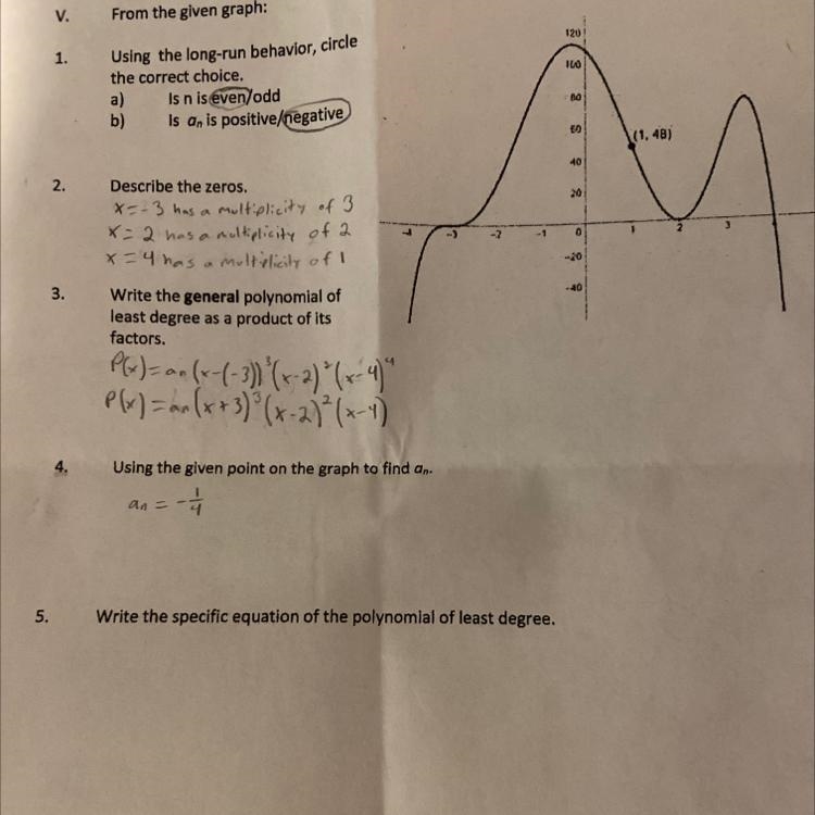 Question 5Write the specific equation of the polynomial of least degree-example-1