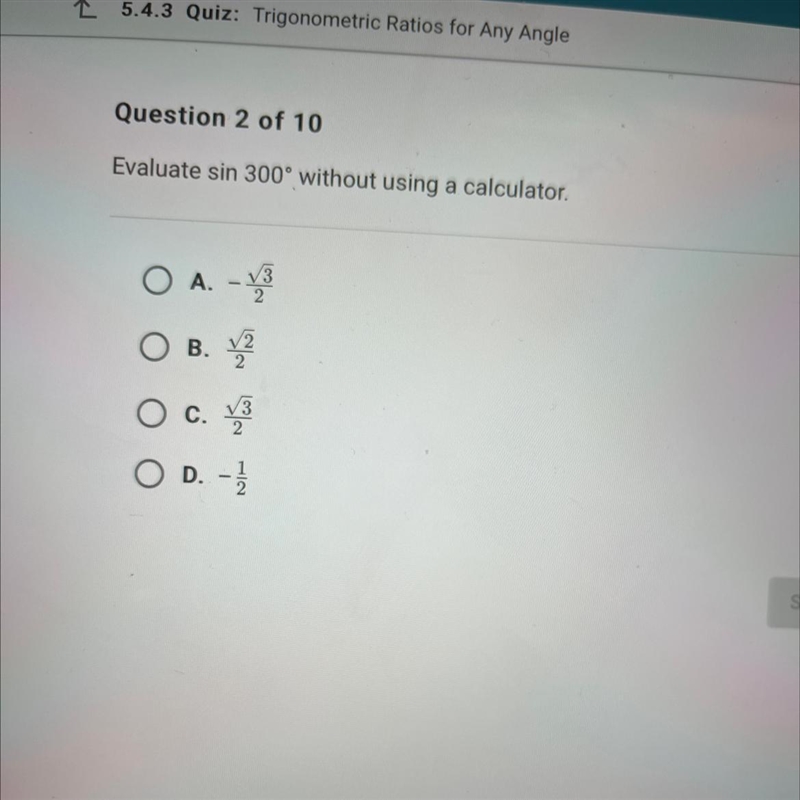 Evaluate sin 300° without using a calculator-example-1