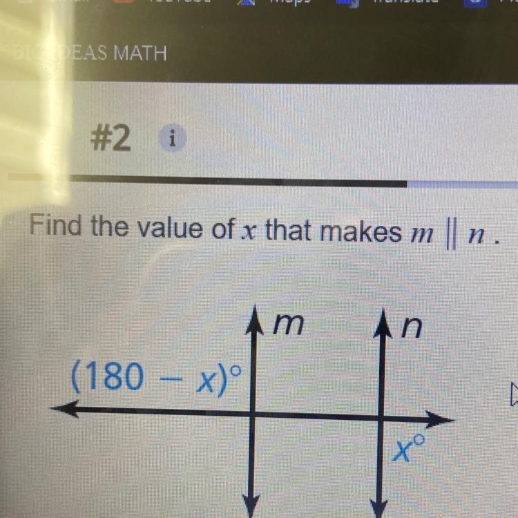 N Find the value of x that makes m || (180 − x)° m An to W-example-1