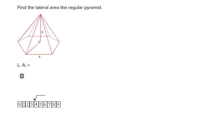 Find the lateral area the regular pyramid. The answer has to be in the format below-example-1