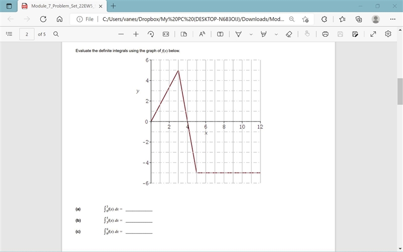 Evaluate the definite integral using the graph of f(x) (Image included)-example-1