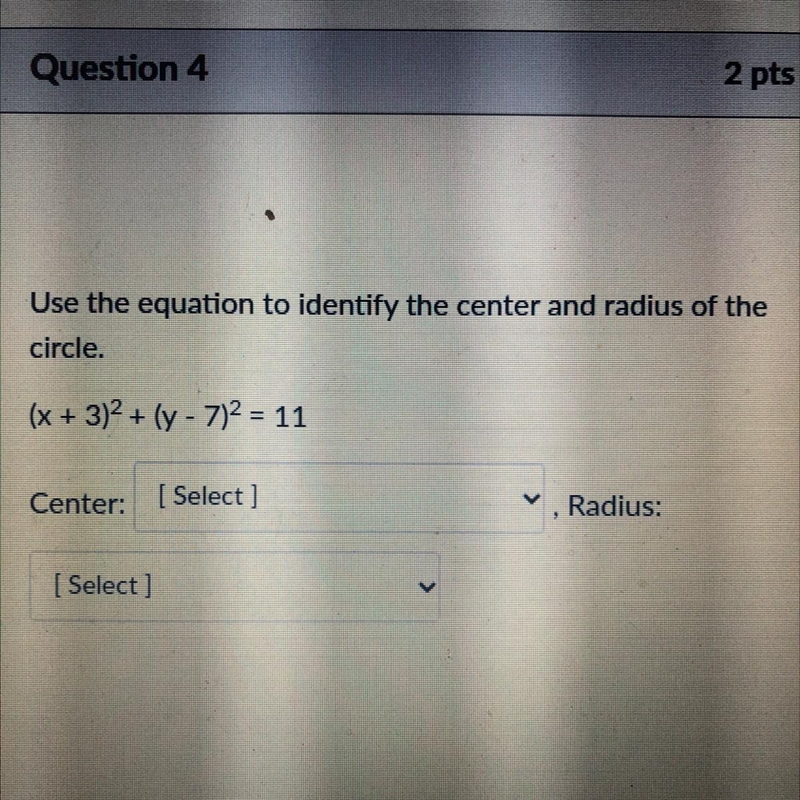 Use the equation to identify the center and radius of the circle (X+3)^2+(y-7^2=11-example-1