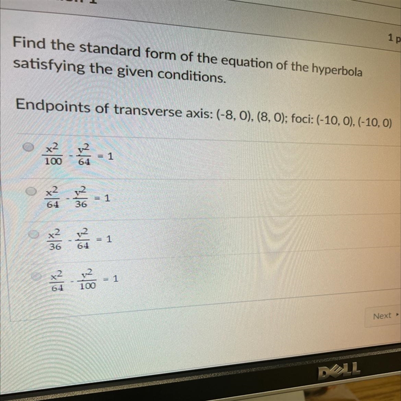 Find the standard form of the equation of the hyperbola satisfying given conditions-example-1