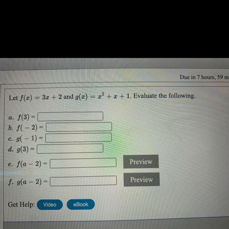 Let f(x) = 3x+2 and g(x) = x^2+x+1 Evaluate the following :-example-1