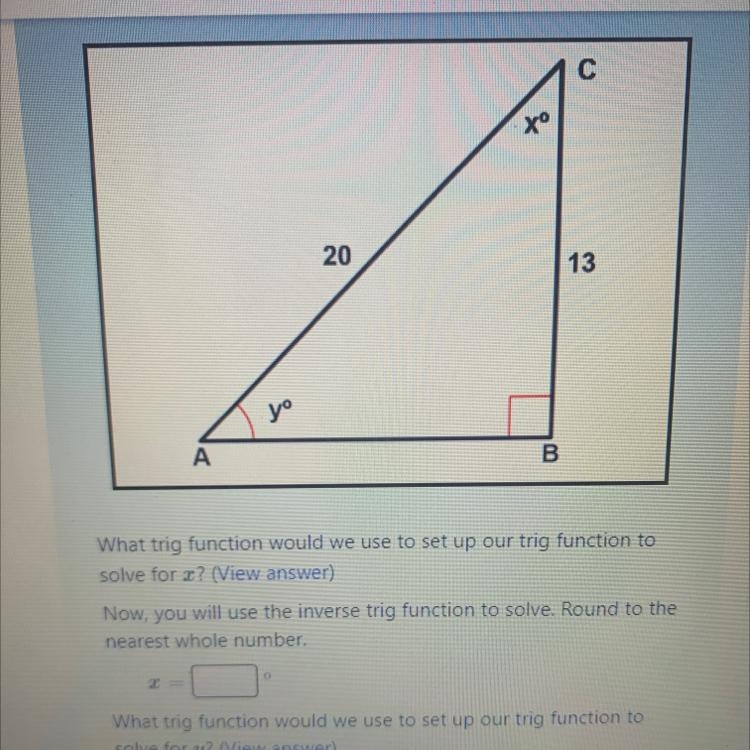 Instructions: Find the measures of the unknown angles in thetriangle shown. Round-example-1