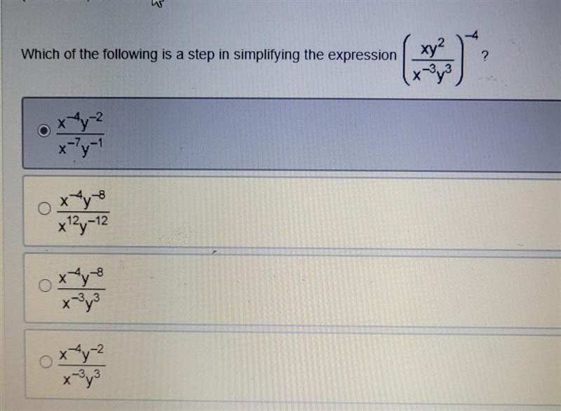 Which of the following is a step in simplifying the expression​-example-1