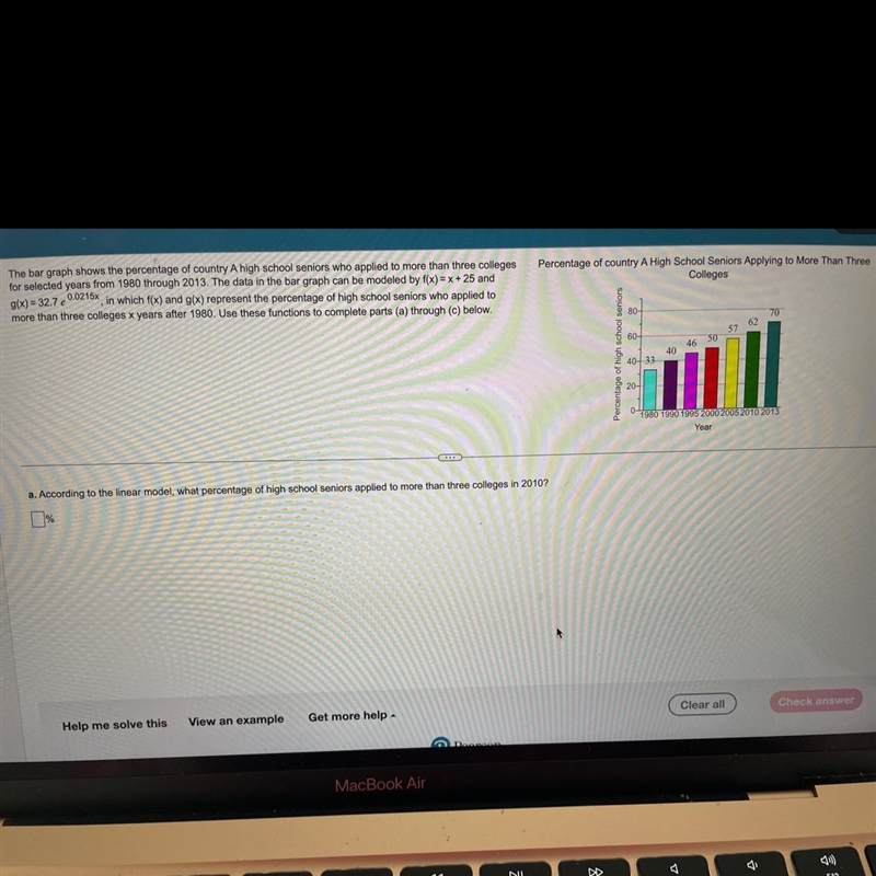 A) according to the linear model what percentage of high school seniors applied to-example-1