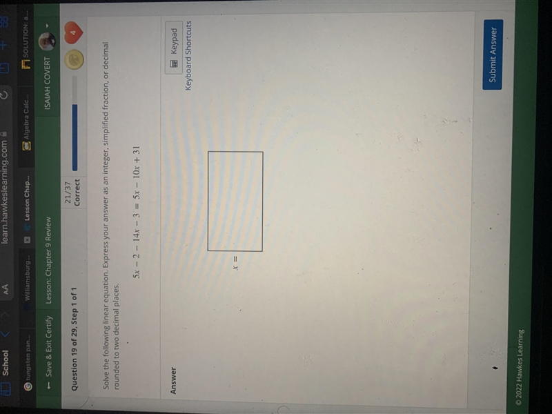 Solve the following linear equation. Express your answer as an integer, simplified-example-1