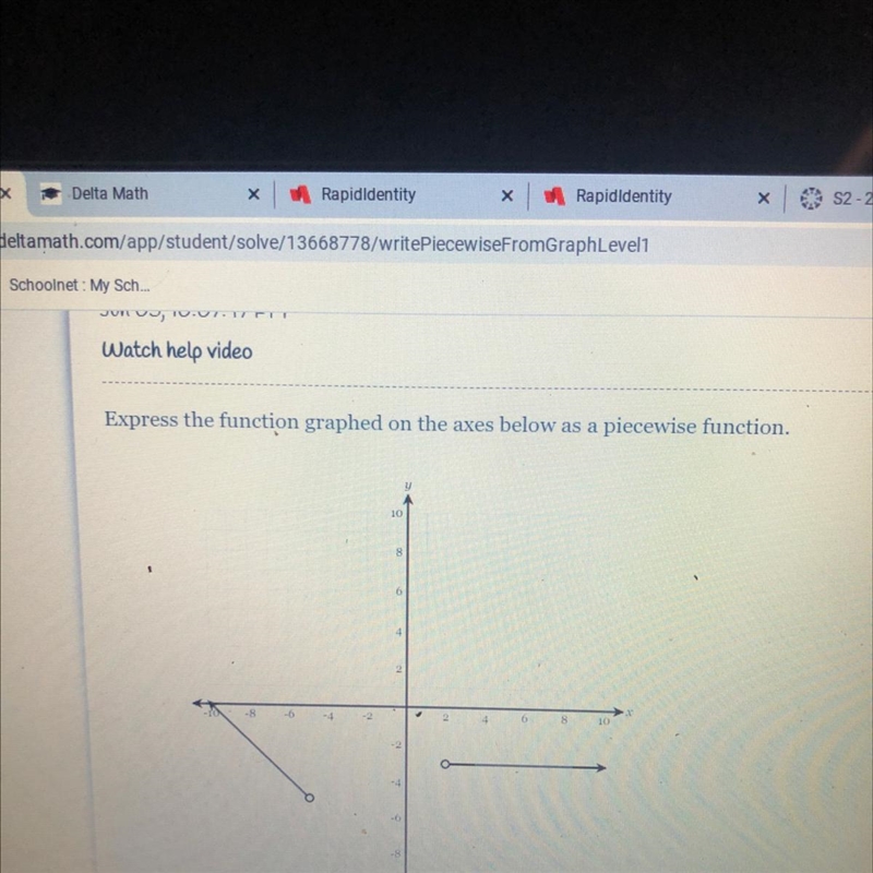 Express the function graphed on the axes below as a piecewise function.1086---2-example-1