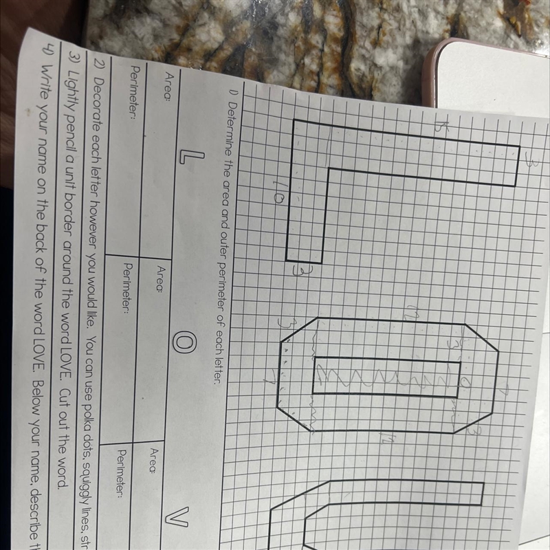 What is the area and perimeter of the letter L-example-1