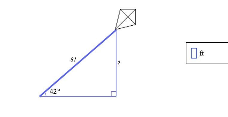 A kite flying in the air has an 81-ft string attached to it, and the string is pulled-example-1