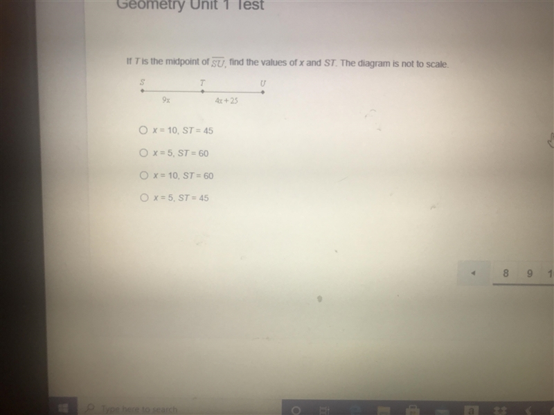 If T is the midpoint of Su find the values of x and ST. The diagram is not to scale-example-1