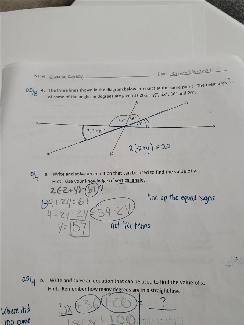 4. The three lines shown in the diagram below intersect at the same point. The measures-example-1