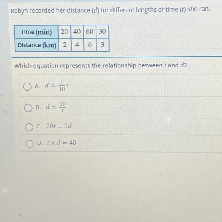 !!!!!!PLEASE HELP I NEED A RIGHT ANSWER FAST!!!!!! Robyn recorded her distance (d-example-1