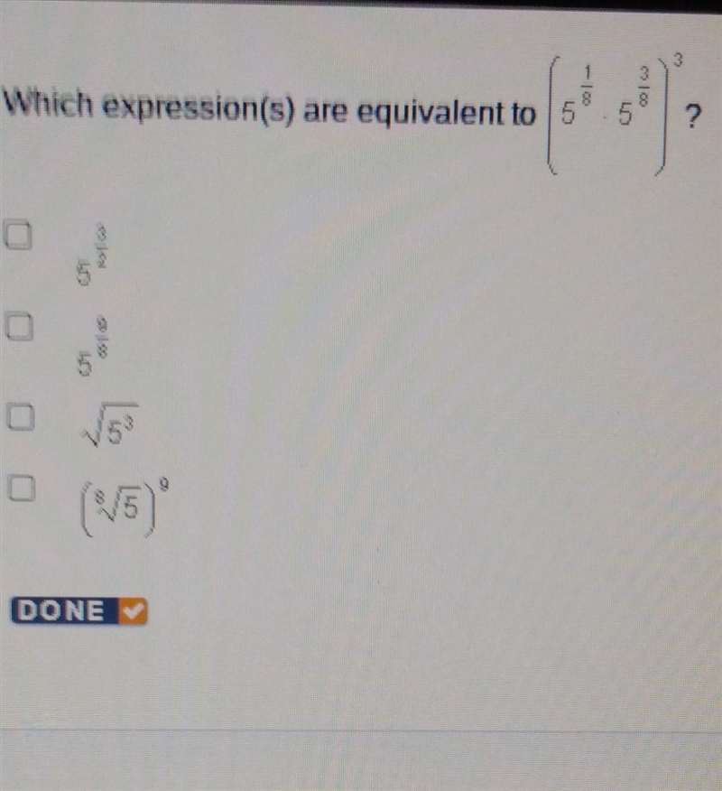 Which expressions ar equivalent to the rational exponents.. Check all that apply.-example-1