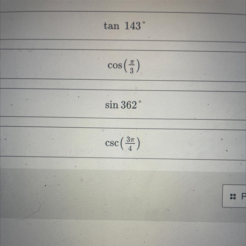 Determine whether each of the following trigonometric expressions is positive or negative-example-1