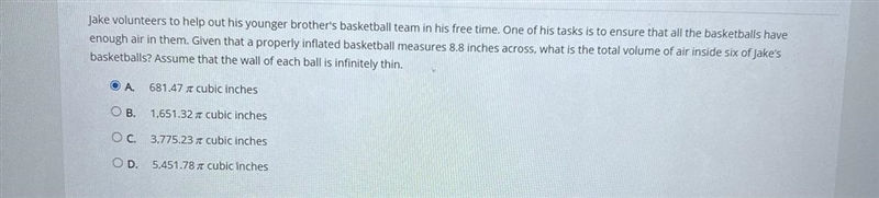 What is the total volume of air inside six of hairs basketballs ?-example-1