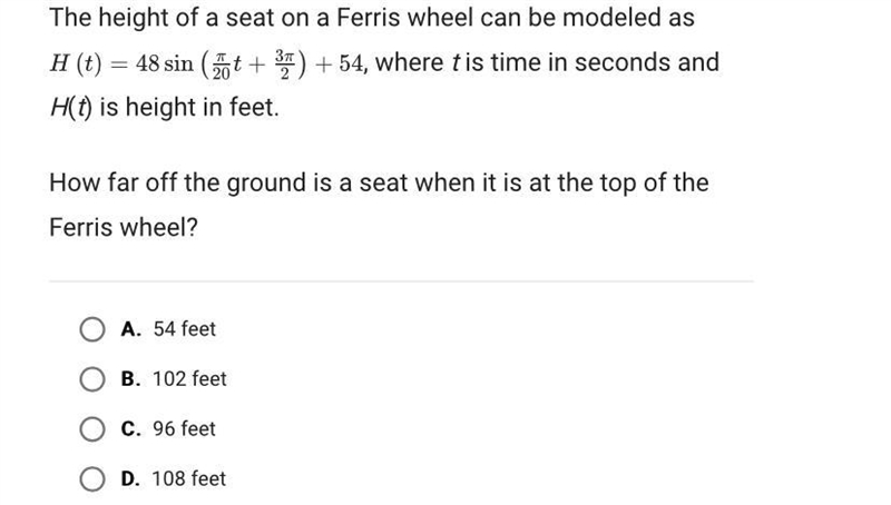 The height of a seat on a Ferris wheel can be modeled as ___-example-1