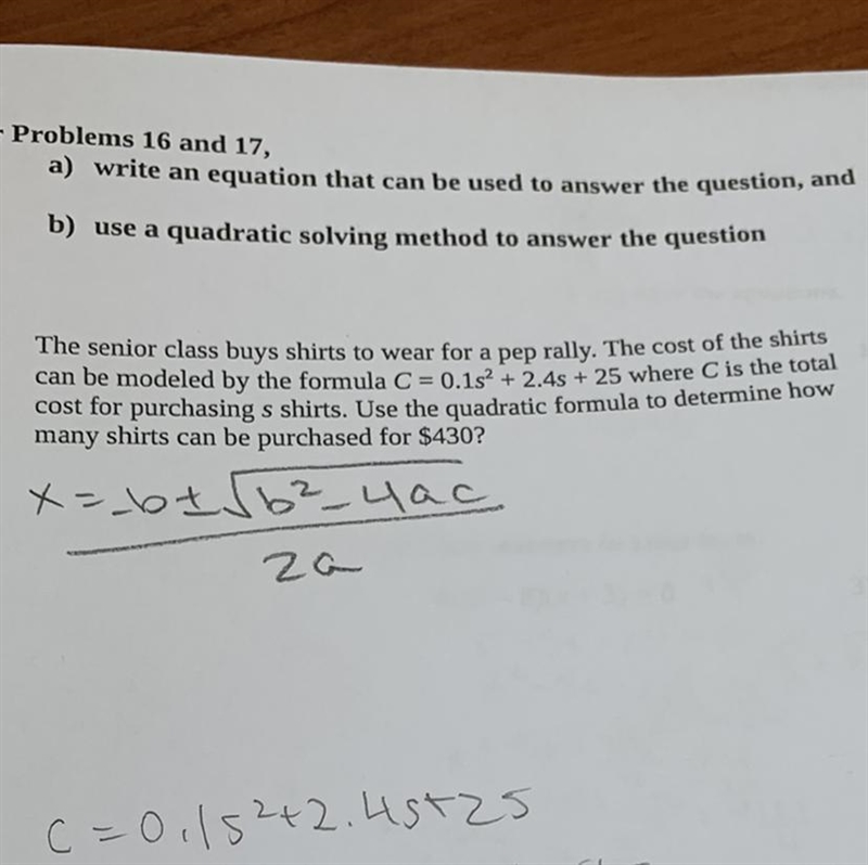 16)a) write an equation that can be used to answer the question, andb) use a quadratic-example-1